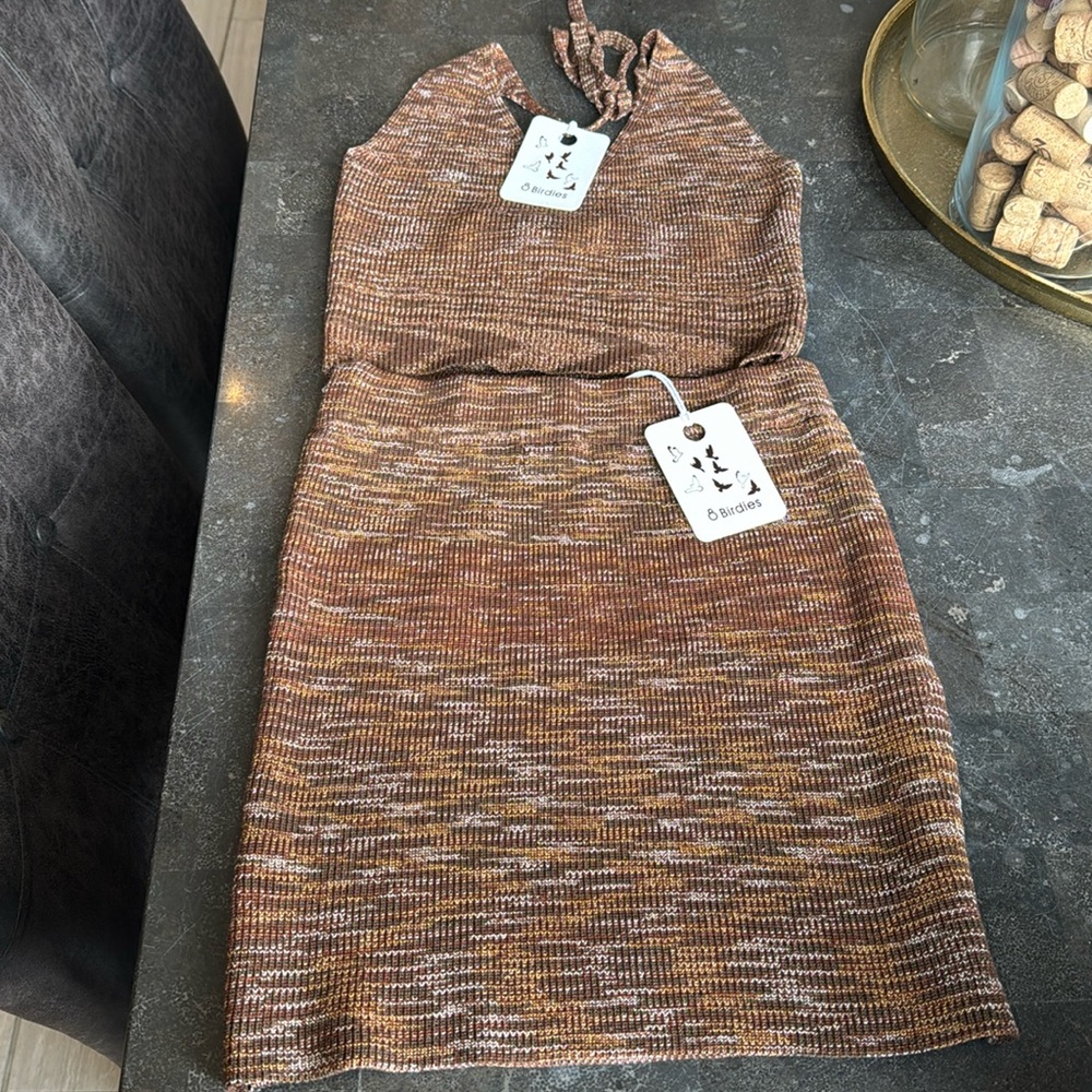 Brown halter top and skirt set. Size L. New with tags.
